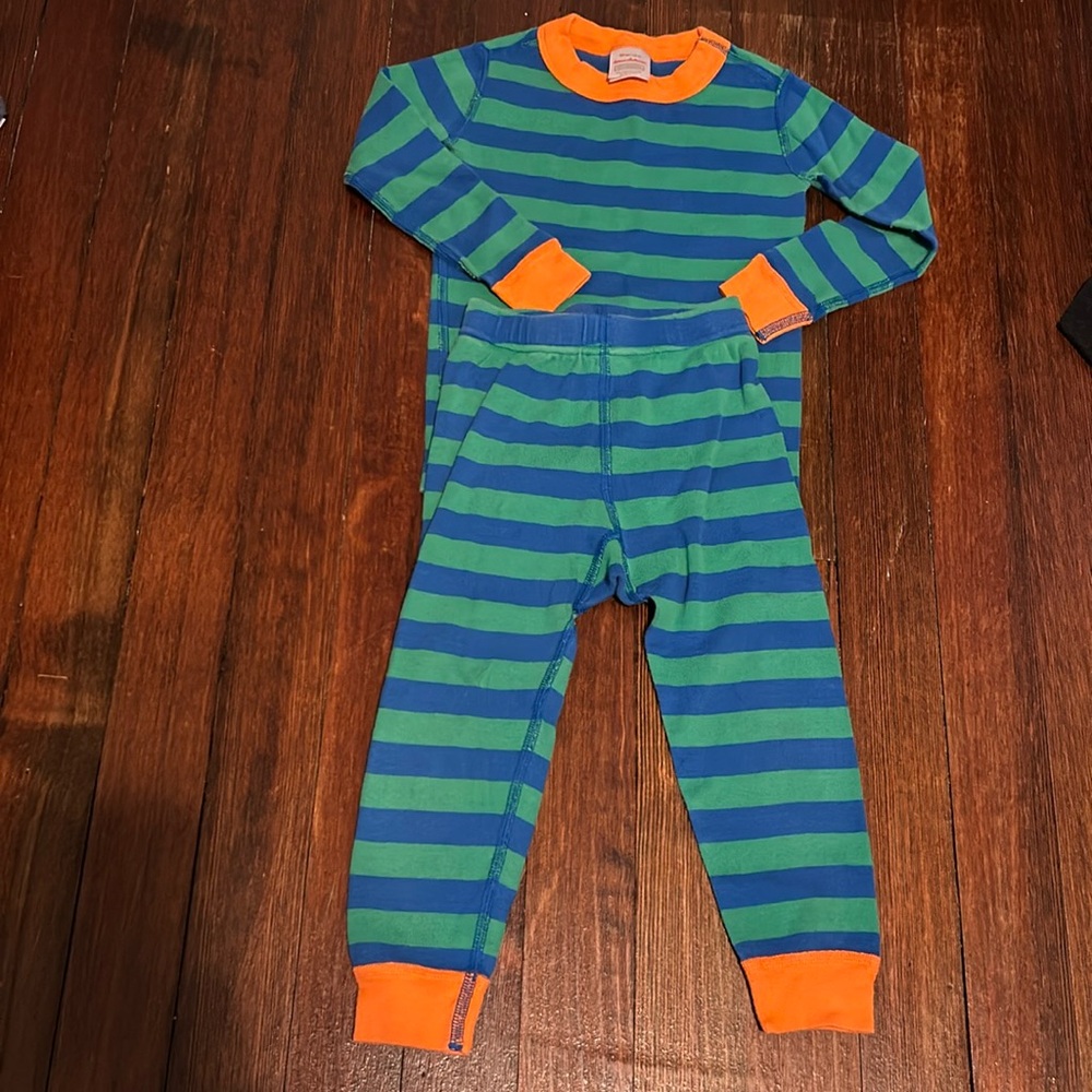 Hanna Anderson Blue and Green Striped Pajamas Size 3